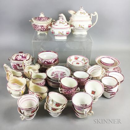 Approximately Seventy-one Pieces of Pink Lustre Ceramic Teaware. Estimate $200-300