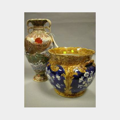 Victorian French/Belgian Ceramic Jardiniere and a Satsuma Vase. 