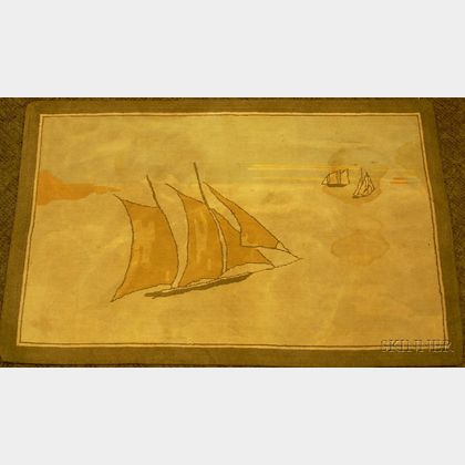 Grenfell Hooked Rug Depicting Sailing Ships