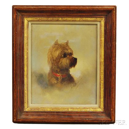 Franklin D. Briscoe (American, 1844-1903) Portrait of a Terrier with a Red Collar