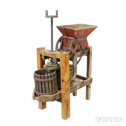 Red-painted Wood and Cast Iron Cider Press
