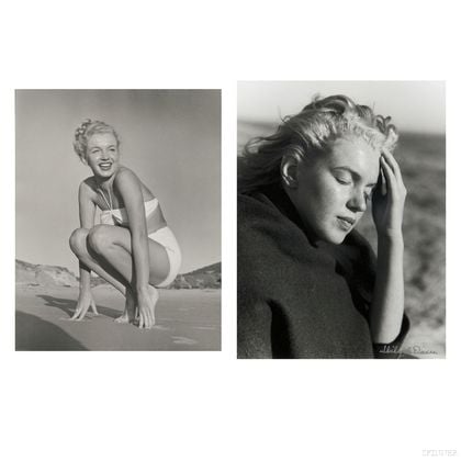 Andre de Dienes (Romanian/American, 1913-1985) Four Photographs of Marilyn Monroe, including a Portrait on Tobey Beach