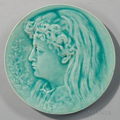 Burmantofts Faience Art Pottery Plate Depicting a Girl 