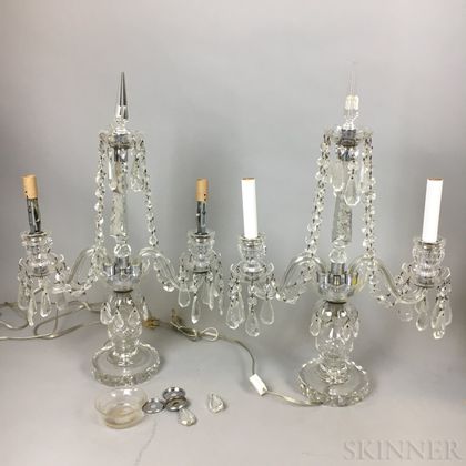 Pair of Colorless Glass Two-light Candelabra