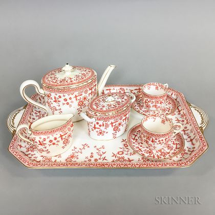 Eight-piece Royal Crown Derby Osborne-pattern Transfer-decorated Tea Set. Estimate $150-250