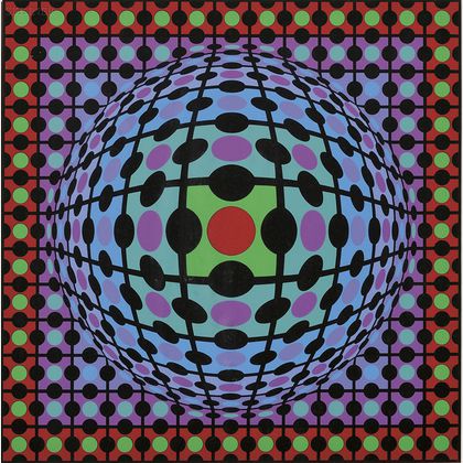 Victor Vasarely (French/Hungarian, 1908-1997) Untitled (Multicolored Sphere with Polka Dots)
