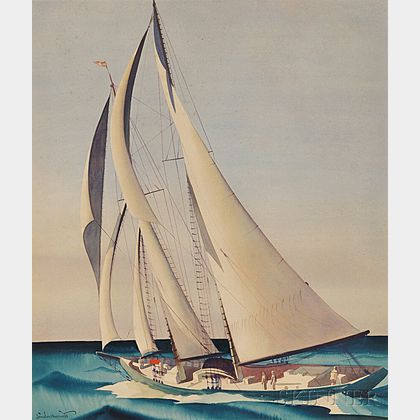 Sandor Bernath (American, 1892-1984) Yacht Under Sail