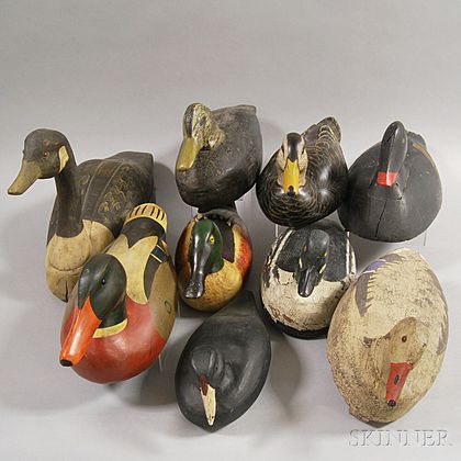 Nine Carved and Painted Mostly Duck Decoys