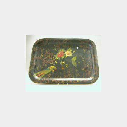 Bird and Floral Decorated Tole Tray. 