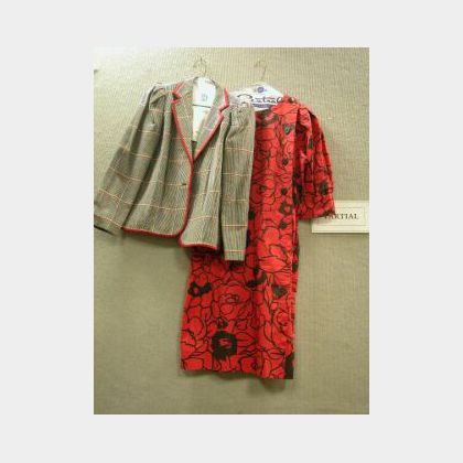 Jean Patou Silk Skirt, Galanos Suit Jacket, Saint Laurent Rive Gauche Cotton Floral Dress and a Givenchy/Adrienne Silk Blouse and Skirt