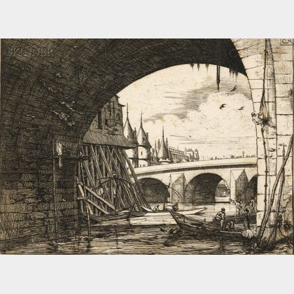Charles Meryon (French, 1821-1868) Lot of Three Views: L'Arche du Pont Notre Dame