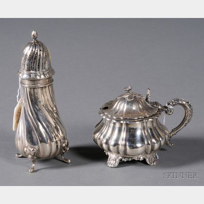 George IV Silver Mustard Pot and a Continental Silver Muffineer