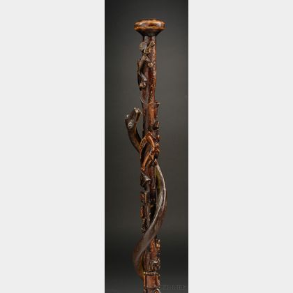 Relief Carved Wooden Folk Art Walking Stick