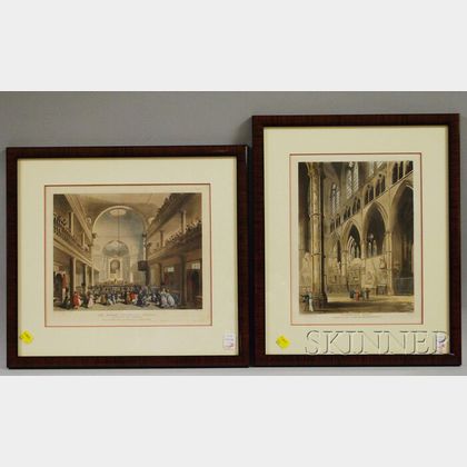 Two Framed Pugin & Rowlandson Cathedral Interiors Prints. 