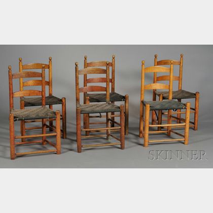 Set of Six Maple and Ash Slat-back Dining Chairs