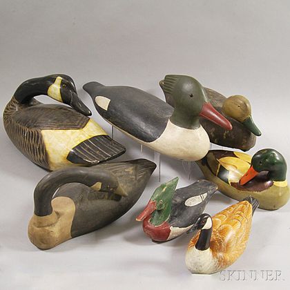 Seven Carved and Painted Duck and Goose Decoys