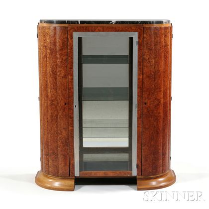 Art Deco Burlwood Veneer and Metal Overlay Cabinet