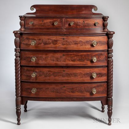 Carved Mahogany and Mahogany Veneer Bow-front Chest of Drawers