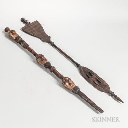 Two Congo-style Carved Wood Staffs