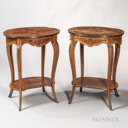 Pair of Inlaid and Ormolu-mounted Oval Side Tables