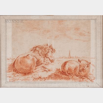 Dutch School, 19th Century Horse and Lamb at Rest