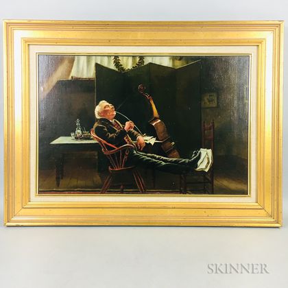 Oil on Canvas Painting of a Musician Smoking a Pipe