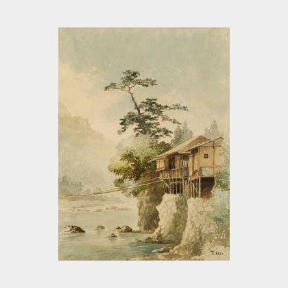 T. Kato: A Cliff House on Pylons with a Portage Line Crossing a River