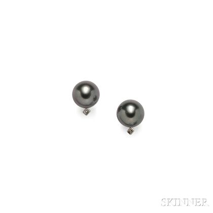 14kt White Gold and Tahitian Pearl Earstuds