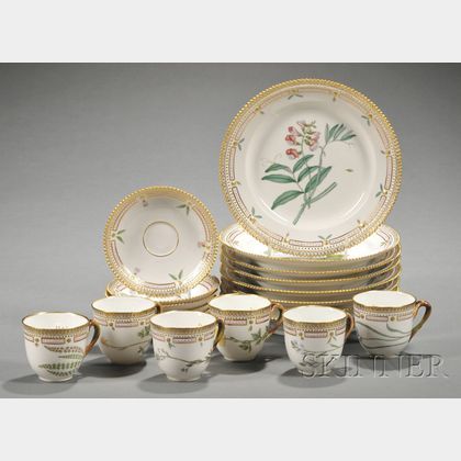Fourteen Royal Copenhagen Flora Danica Porcelain Tableware Items