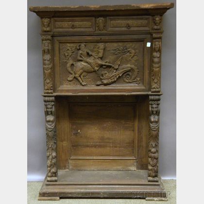 Continental Renaissance-style Carved Walnut Fall-front Side Cabinet