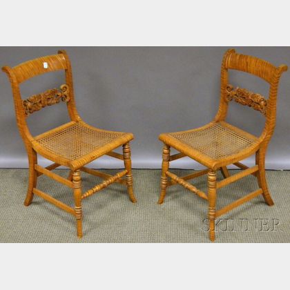 Pair of Classical Carved Tiger Maple Youth's Side Chairs