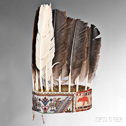 Rare and Important Eastern Ojibwa (Saulteau) War Chief's Turban-Headdress