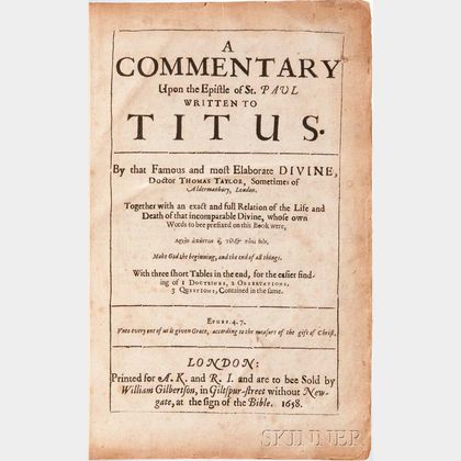 Taylor, Thomas (1576-1633) A Commentary upon the Epistle of St. Paul Written to Titus.