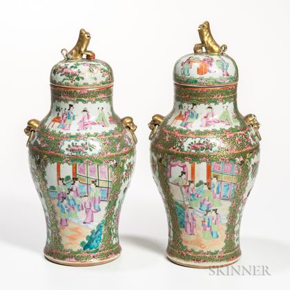 Two Export Rose Medallion Covered Jars