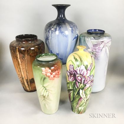 Five Belleek Hand-painted Porcelain Vases