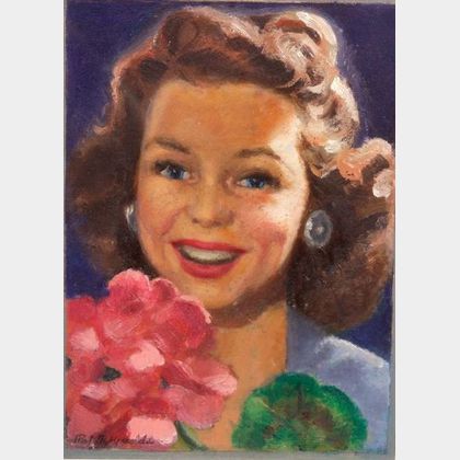 Doris (Pat) Smith Reynolds (American, 20th Century) Young Girl Holding a Geranium/An Illustration