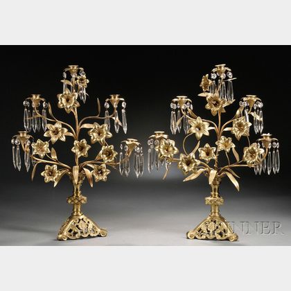 Pair of Brass Five-light Candelabra