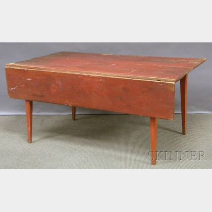 Red-painted Pine Table with Single Drop-leaf and Tapering Legs