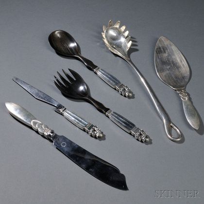 Five Georg Jensen Serving Items and an Elsa Peretti for Tiffany Pasta Server 