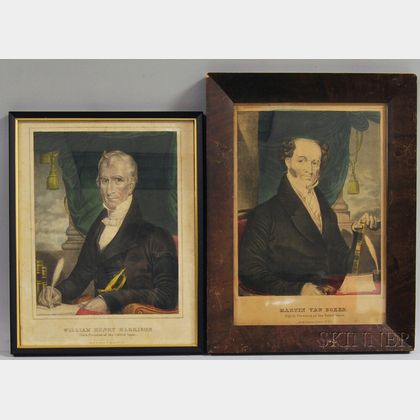 Two Framed Currier Hand-colored Engravings of Martin Van Buren and William Henry Harrison