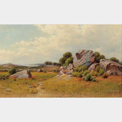 George W. Waters (American, 1832-1912) Rocky Meadow with View to the Sea
