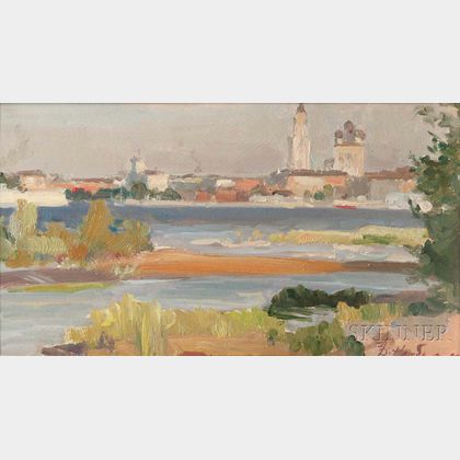 Dimitri Nalbandian (Russian, 1906-1993) River Landscape with Distant City