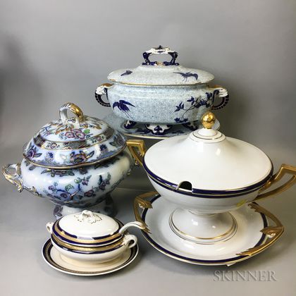 Four English Ceramic Tureens and Undertrays