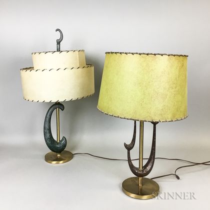 Two Mid-century Modern Cast and Painted Metal Table Lamps