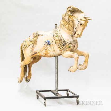 Carved and "Jeweled" Wood Leaping Carousel Horse