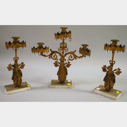 Three-piece Gilt-metal Figural Girandole Set