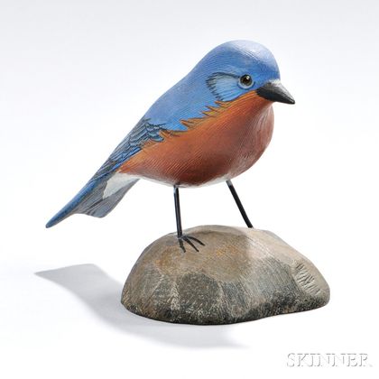 Carved and Painted Wood Figure of a Bluebird