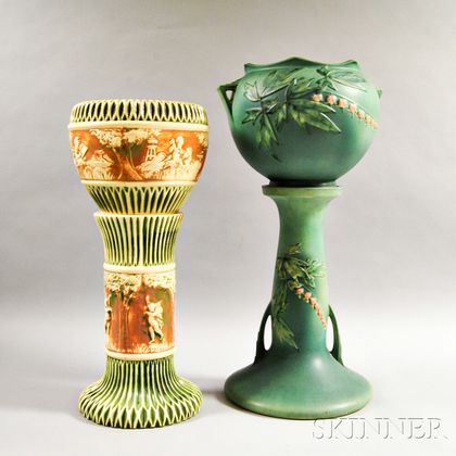 Two Art Pottery Jardinieres on Pedestals