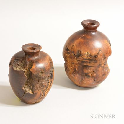 Two Modern Turned Burl Vases