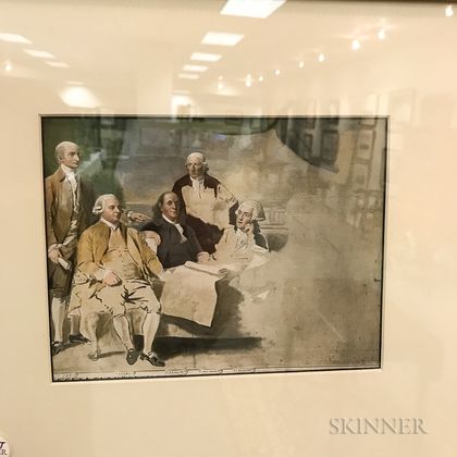 Framed Unfinished Hand Colored Print of the Founding Fathers